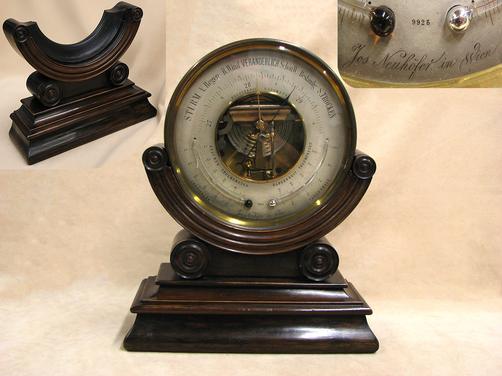 Impressive 19th century PHBN holosteric barometer signed Jos Neuhöfer with mahogany stand